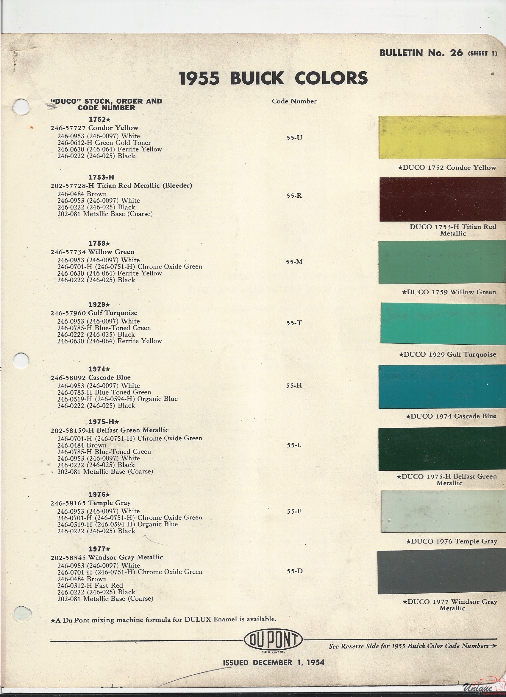1955 Buick Paint Charts